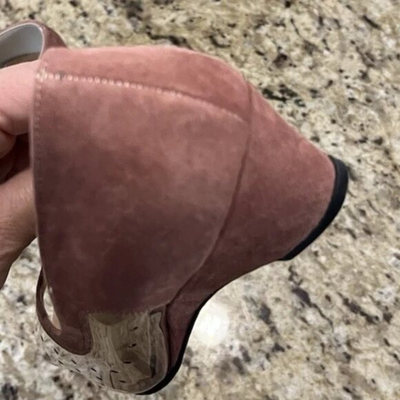 Vintage California Magdesians Women’s Clear Vinyl Suede Trim Peep Toe Size 6M - Picture 8 of 12